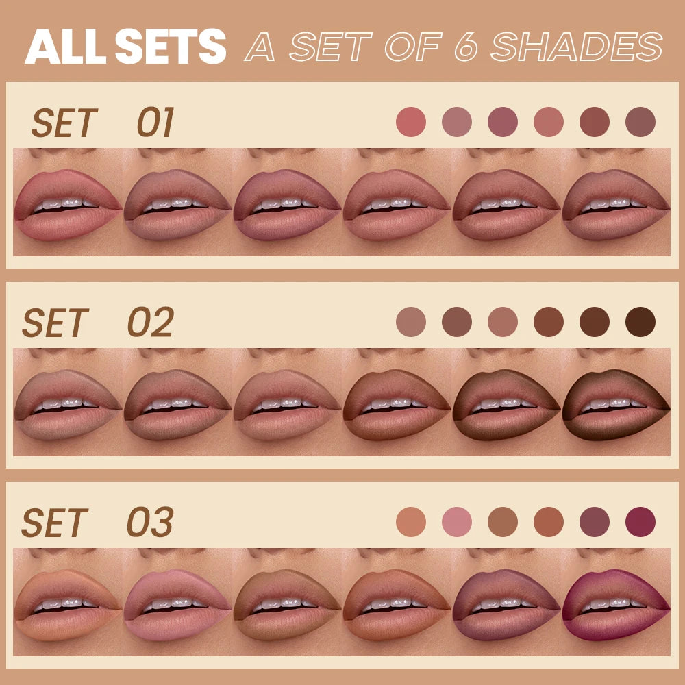 6pcs Berry Purple Lip Liner Pencil Set Velvet Matte Wooden Lipliner Lipstick Pencil Long-Lasting Pink Brown Lip Contour Pencil