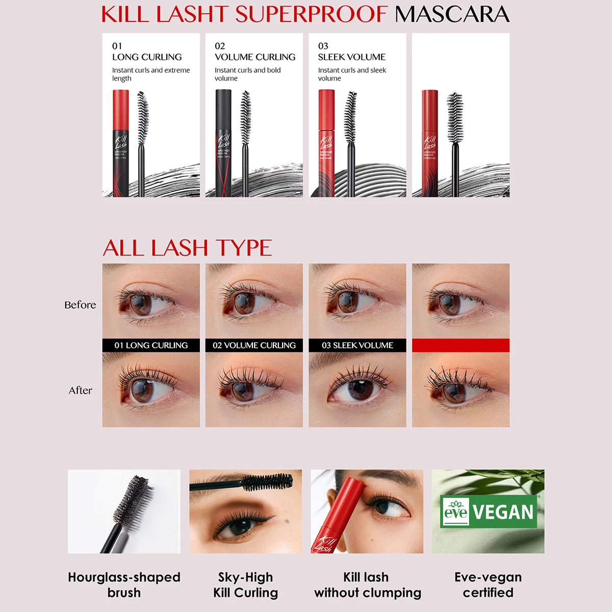CLIO Kill Lash Superproof Mascara,Volumizing Formula,Lightweight & Clump-Free,Defined & Separated,Korean Cosmetic,Korean Makeup