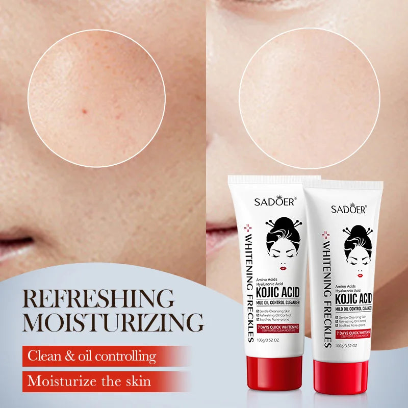 SADOER Kojic Acid Facial Cleanser Anti Wrinkle Face Wash Foam Facial Cleansing Mossee Moisturizing Brightening Facial Skin Care
