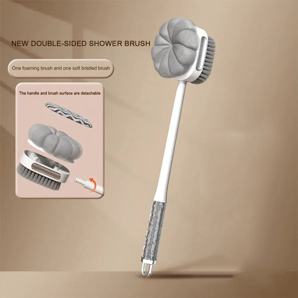 Useful Long Handle Doubleside Bath Brush Back Rubbing 2-in-1 Shower Brush Cleaning Tools Soft Body Exfoliating Brush