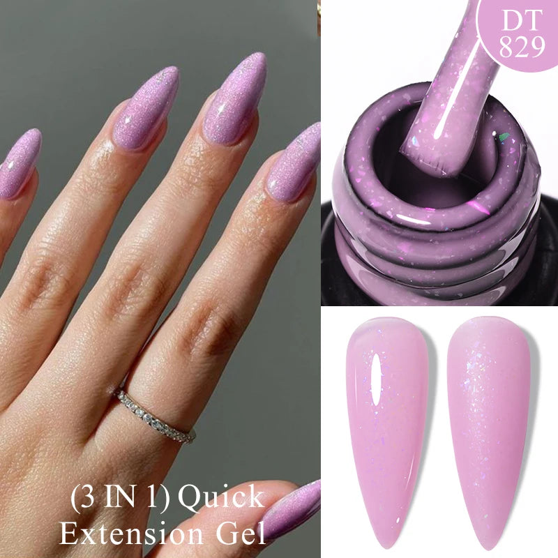 MEET ACROSS 7ml Dark Color Glitter Top Coat Gel For Nails Brocade Powder 2 In 1 Chameleon Nail Art Gel Varnish Manicure