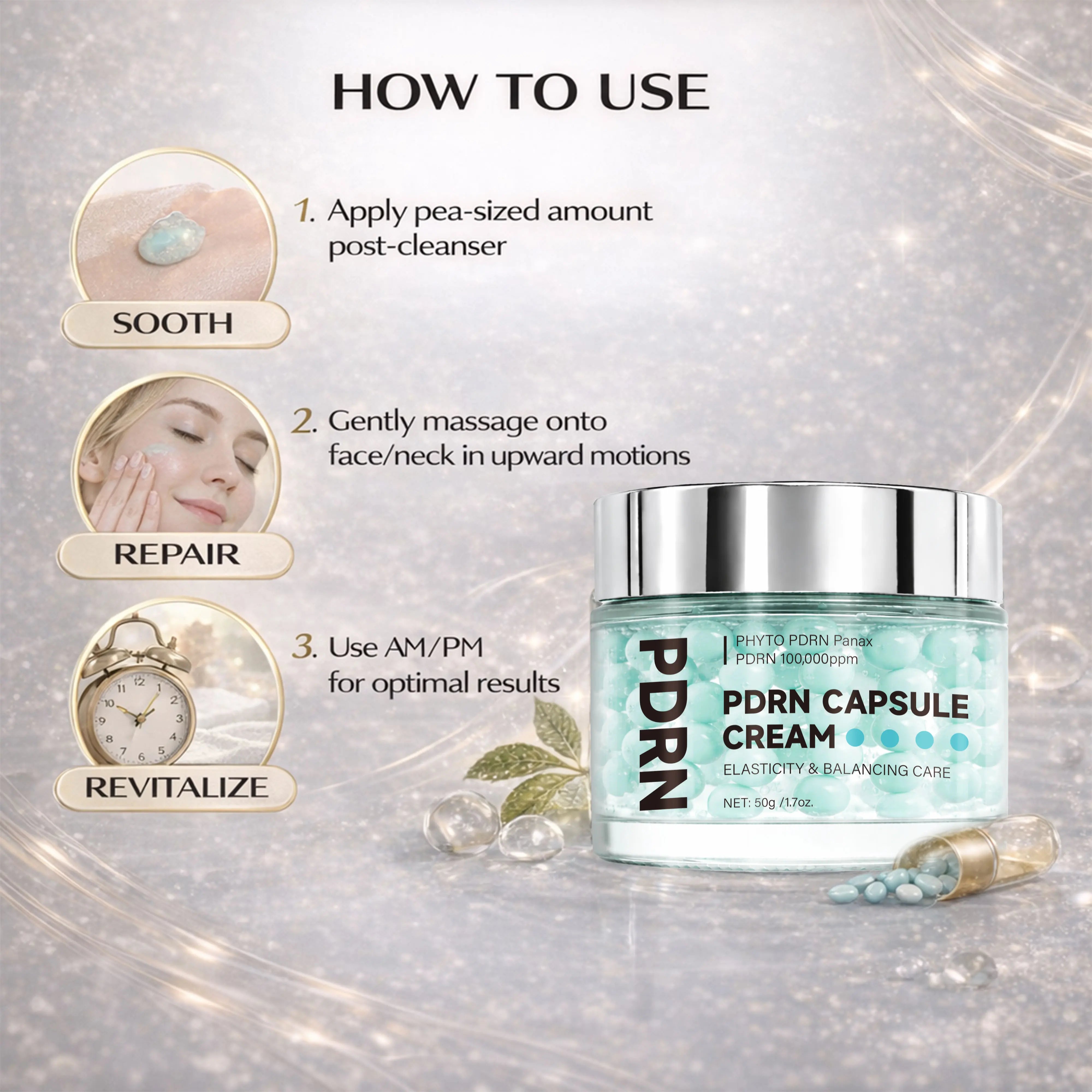 PDRN Capsule Cream 100, Hydrating Face Moisturizer with 100,000ppm PDRN, Hyaluronic Acid, 9 Peptides, Firming & Nourishing Cream