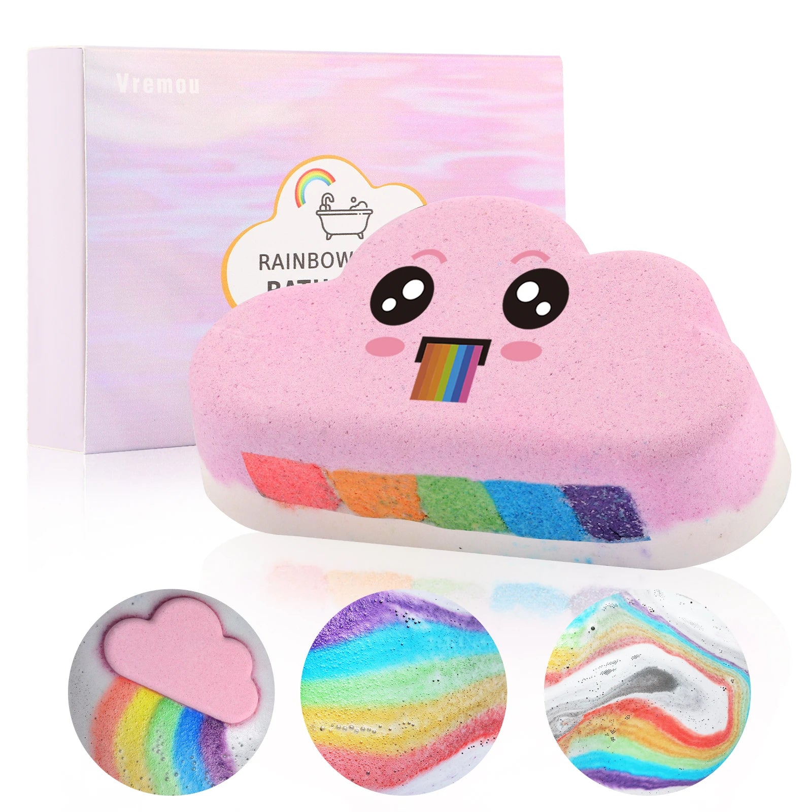 Pink Fragrance Rainbow Cloud Bath Bombs, Colorful Dissolving Bath Toys with Surprise，The Perf Colors, The Perfect Bath Gift