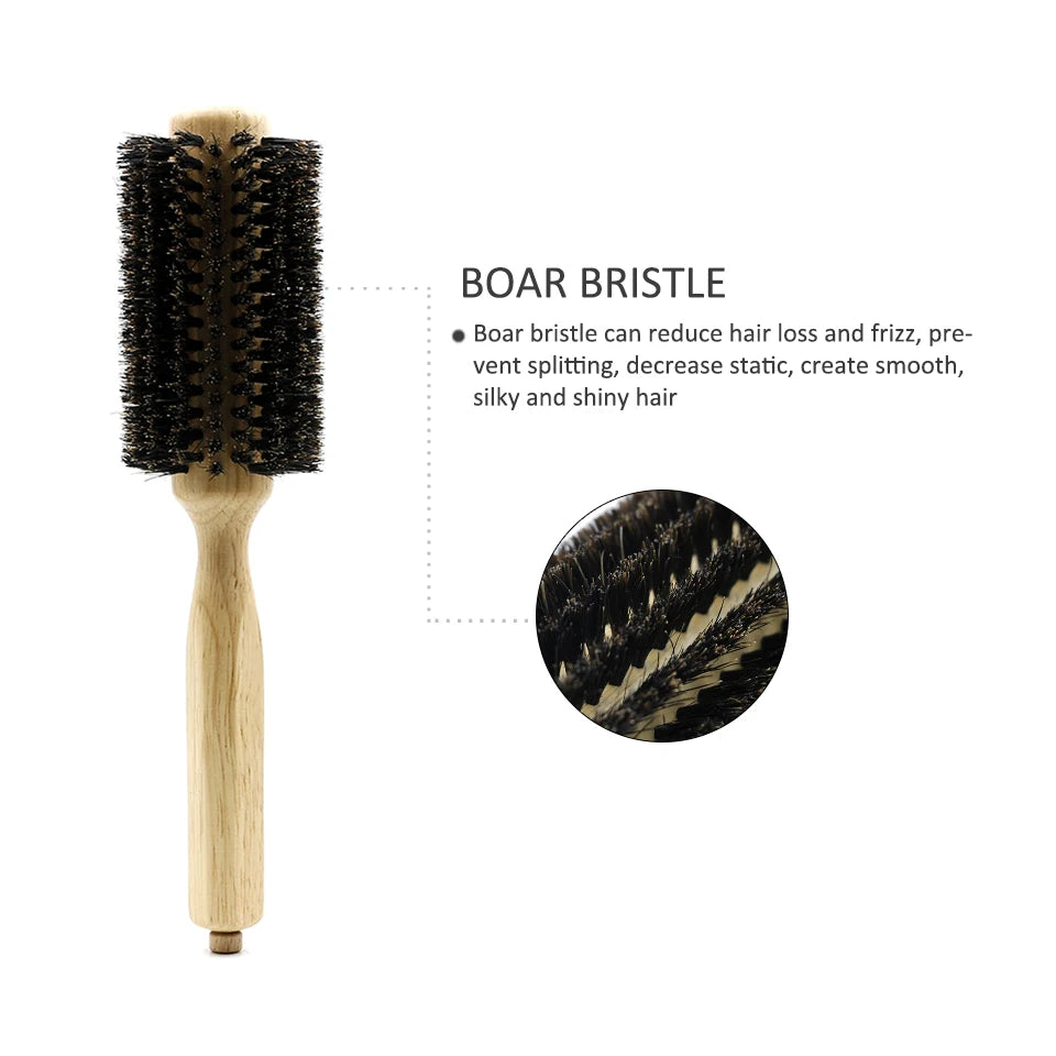 6 Sizes Wood Handle Boar Bristles Round Brush Removable Tail Professional Barber Salon Hairdressing Hair Brush Hair Round Comb
