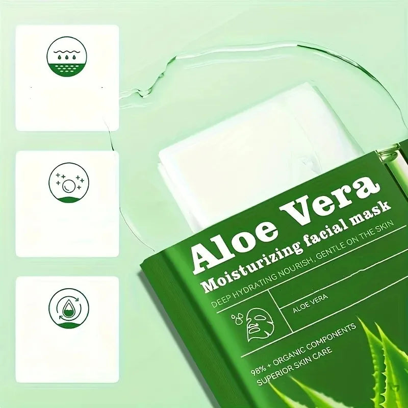 6pcs Aloe Vera Facial Masks Skin Care Unisex Adult Moisturizing Face Masks Sheets Glycerin Trehalose Alcohol-Free Types Skincare