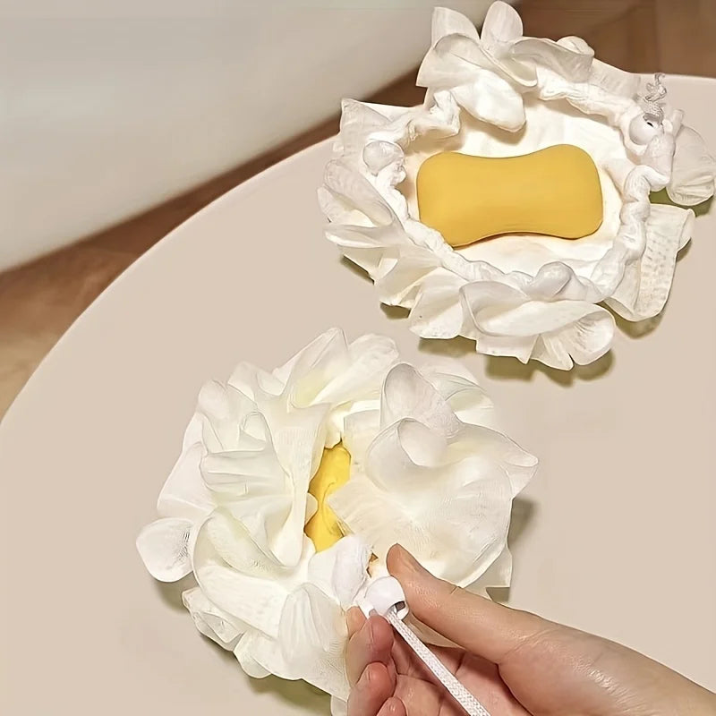 1pc 2-in-1 Bath Sponge and Washcloth Holds Soap No Lint With Hanging Loop Bath Sponge Bathroom Washcloth