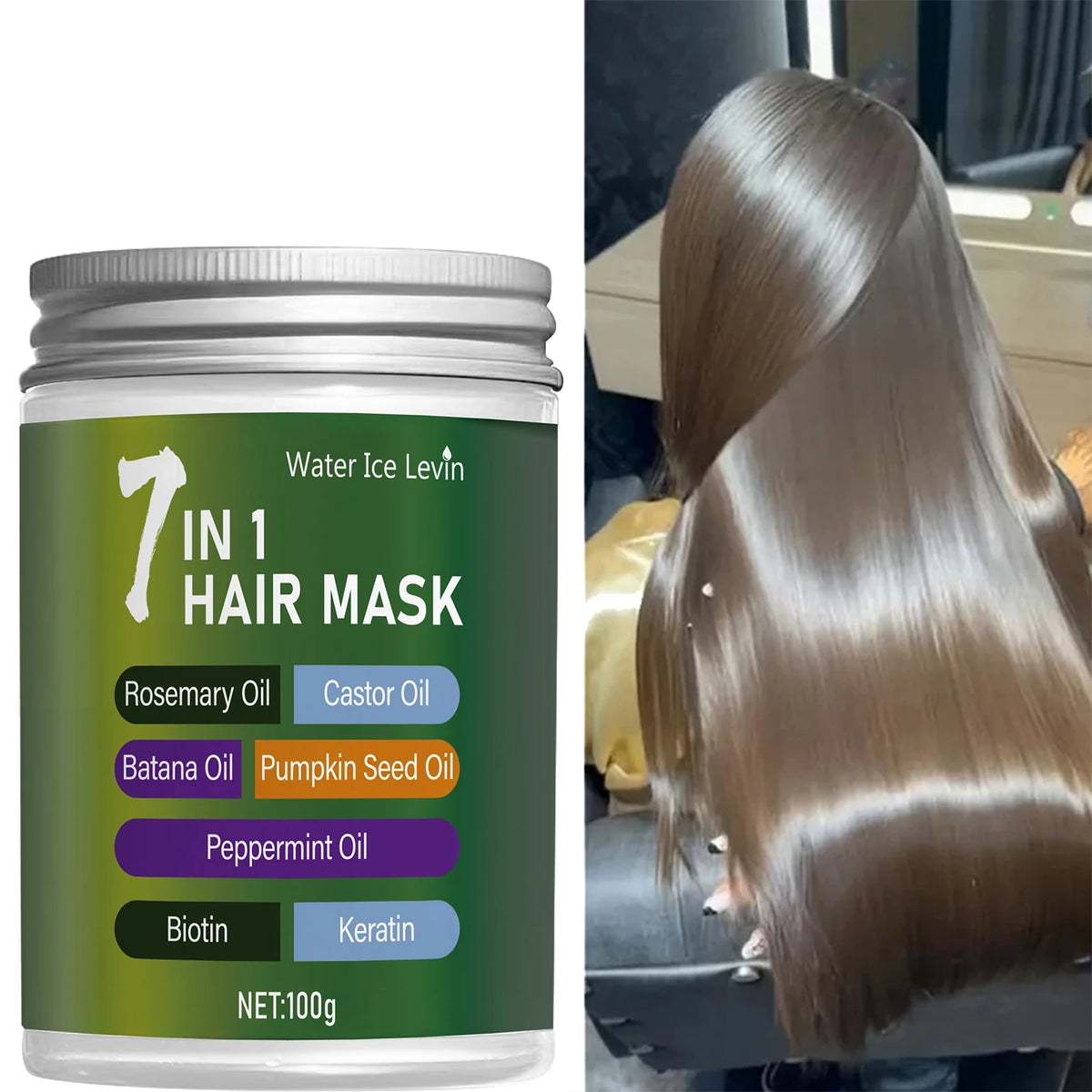 7-in-1 Hair Mask with Biotin & Keratin - Plant Oils Complex for Hydration & Shine - Frizz Control & Scalp Care