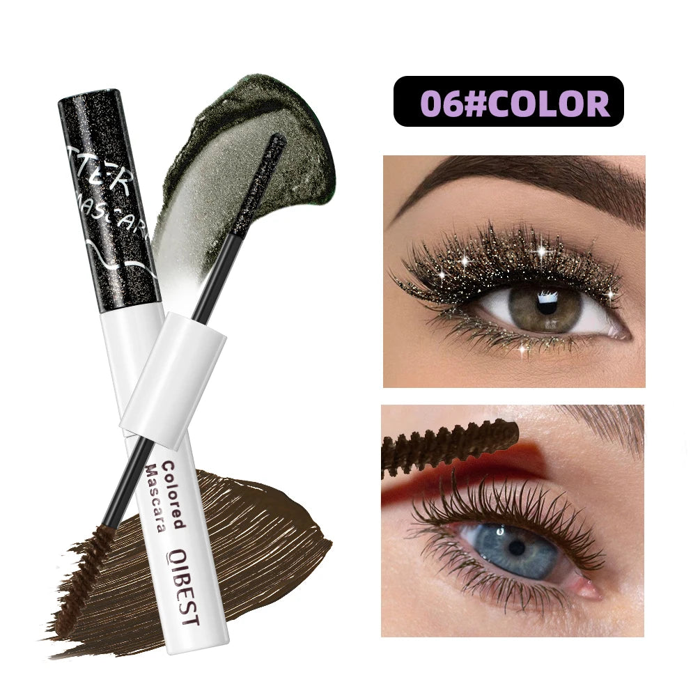 2 in 1 Matte Pink Mascara Eyelashes Blue Green Red Colorful Waterproof Curling Diamond Glitter Mascara Lasting Eye Makeup Tools