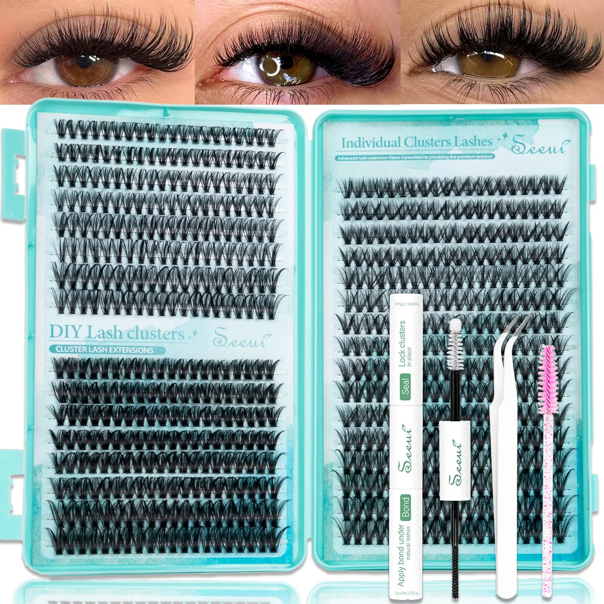 SEEUI DIY Cluster Lashes Kit Individual Lashes 3D Faux Mink Lashes Wispy Eyelash Extension Kit with Bond&Seal Lash Tweezer