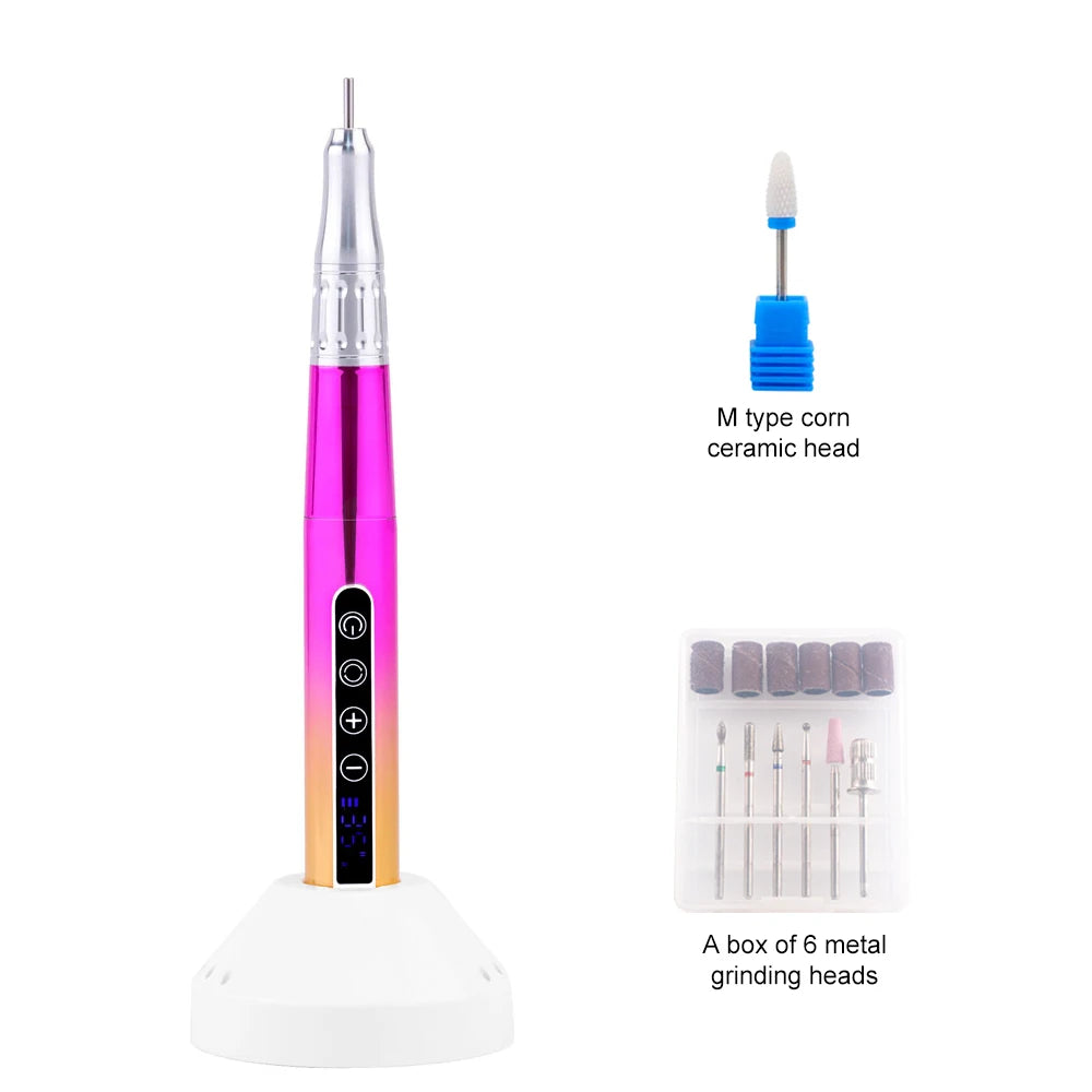 35000RPM Wireless Portable USB Pen Nail Drill Professional Rechargeable Manicure Electric Nail Cuticle File Nail Polisher Tools