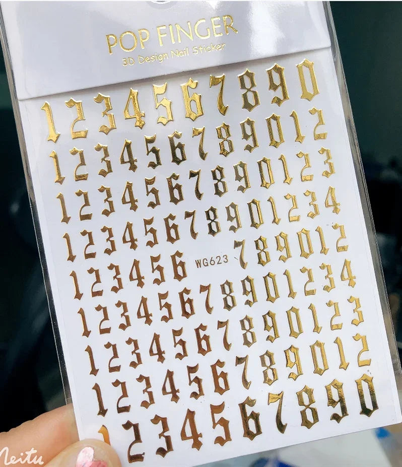 Numbers Decals Roman 26 English Alphabet 3D Self-adhesive Nail Art Decal Sticker Word Small Letter Nail Tattoos Decal Stickers