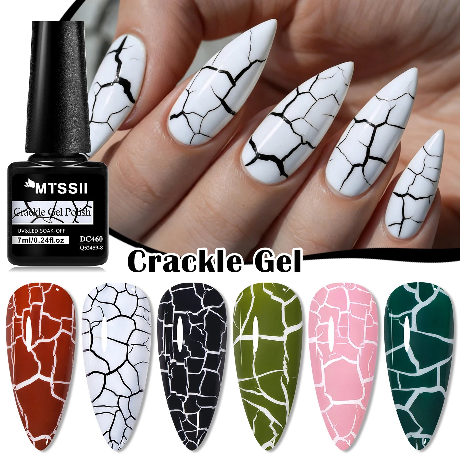 6pcs Crackle Gel Nail Polish Set Cracking Nail Lacquer Quick Dry Nail Art Varnish Semi Permanent Soak Off UV Gel Nail Supplies