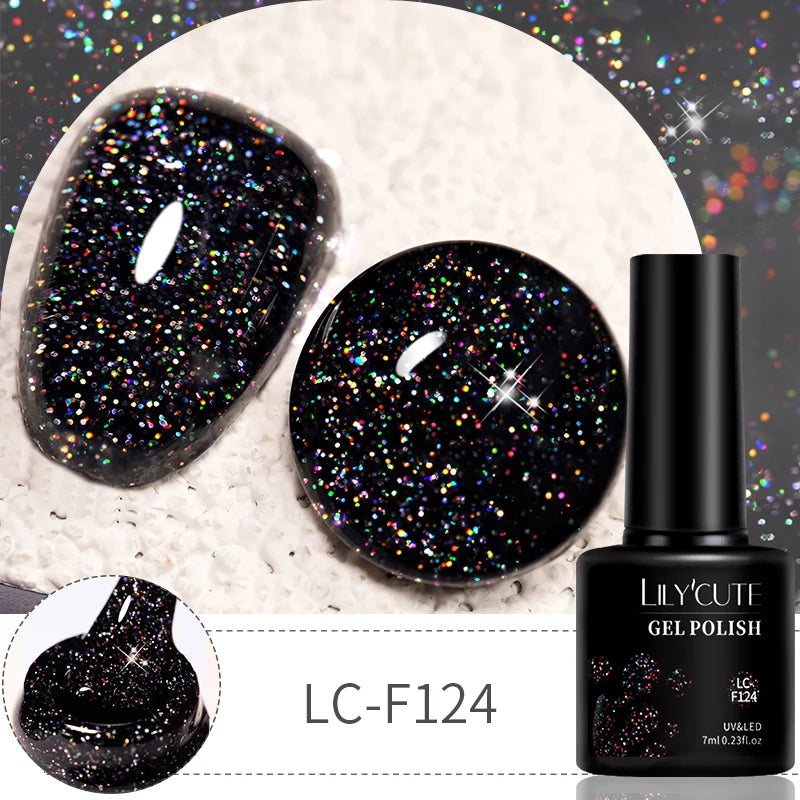 LILYCUTE 7ml 9D Black Crystal Cat Magnetic Gel Nail Polish Laser Silver Glitter Semi Permanent Manicure For Nail Art Gel Varnish