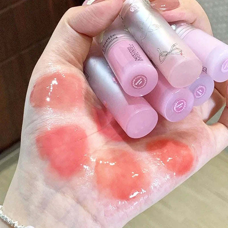 Floral Mirror Glass Solid Lip Gloss Water Light Round Tube Lipstick Clear Oil Jelly Lip Glaze Natural Nude Moisturizing Lip Tint