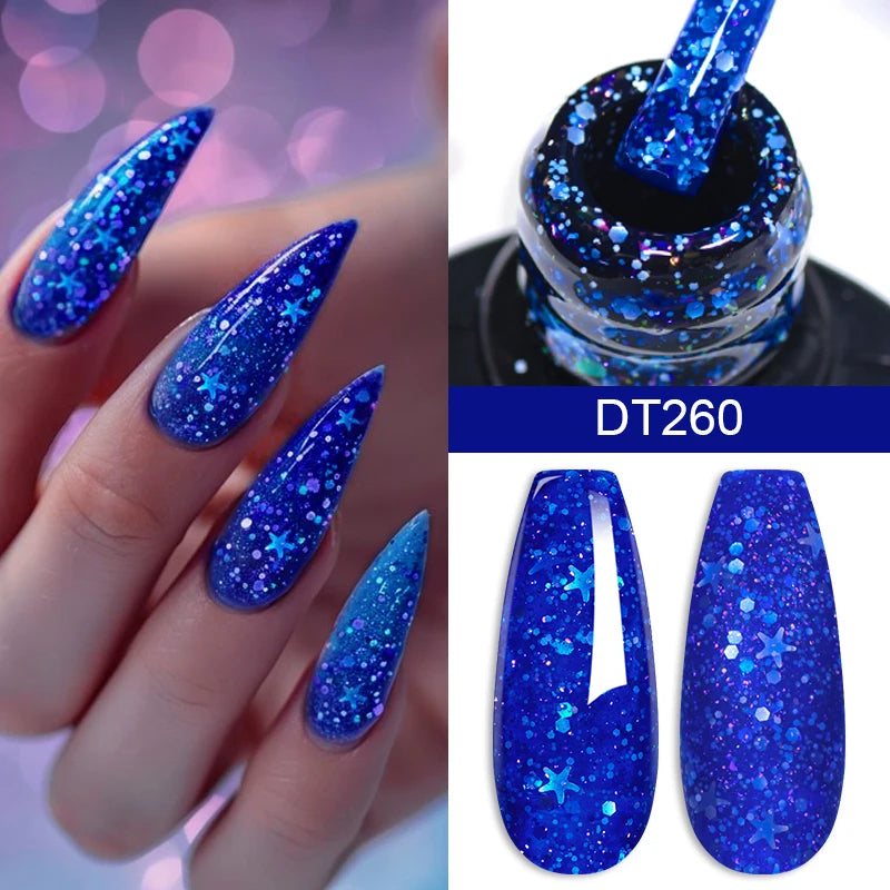 MEET ACROSS 7ml Dark Color Glitter Top Coat Gel For Nails Brocade Powder 2 In 1 Chameleon Nail Art Gel Varnish Manicure