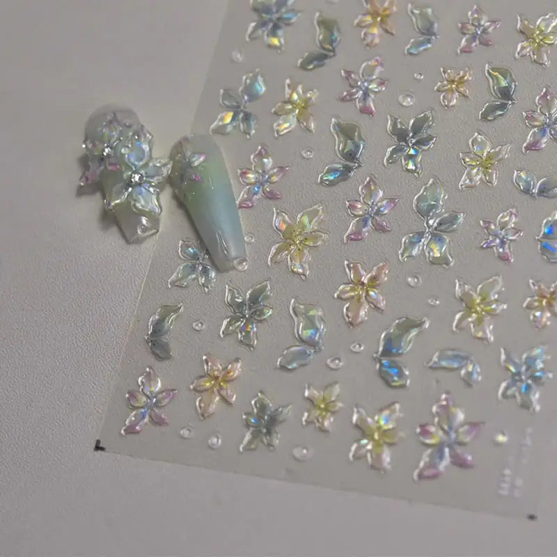 1pc Flower Nail Stickers Summer Floral Leaf Plant 5D Embossed Nail Slider Decals Self-Adhesive Nail Art Supplies Manicure Decor