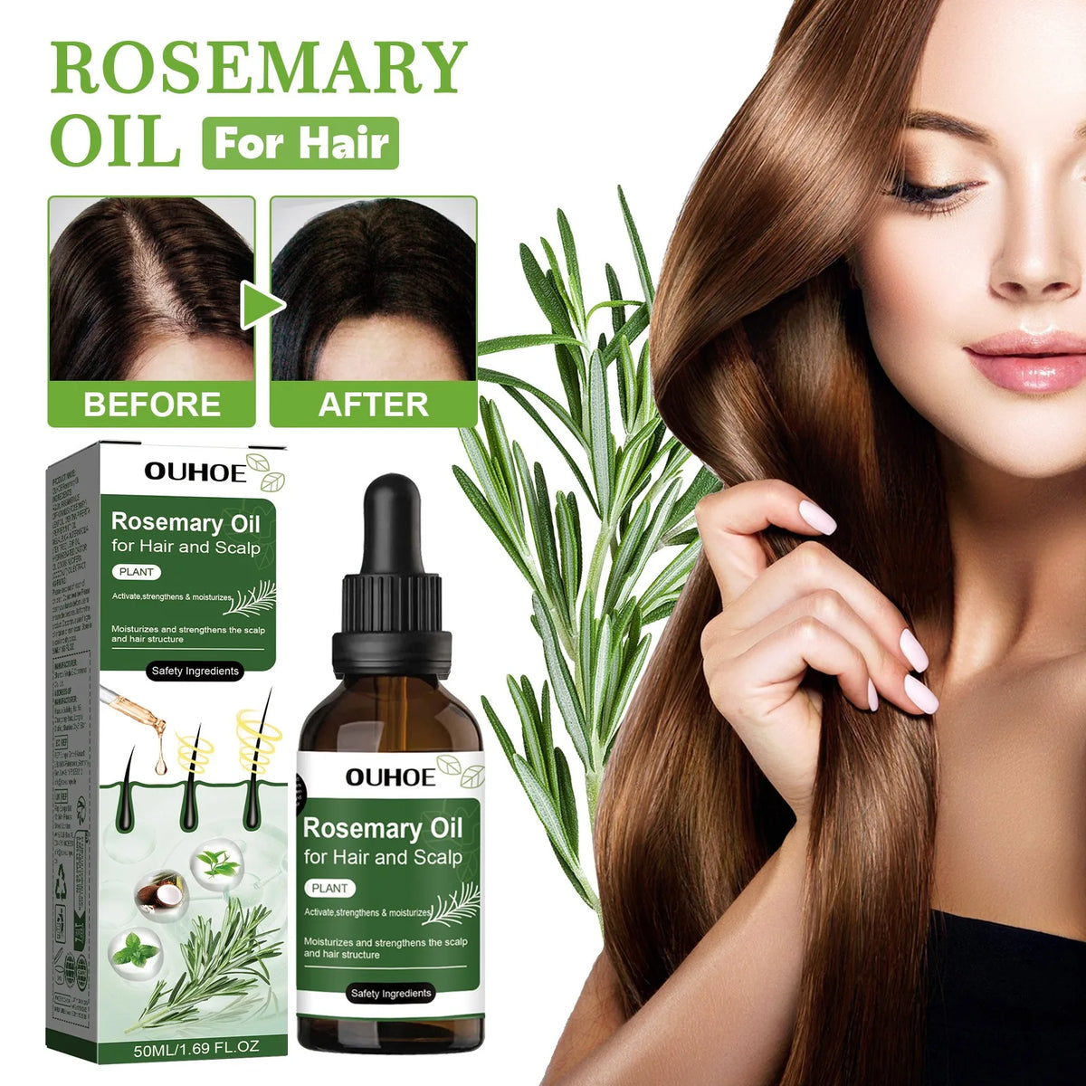 Rosemary Hair Growth Oil Hair Care Thickness Loss Deep Nourishing Scalp Care Strengthen Repair Damaged Oil Control For Men Women