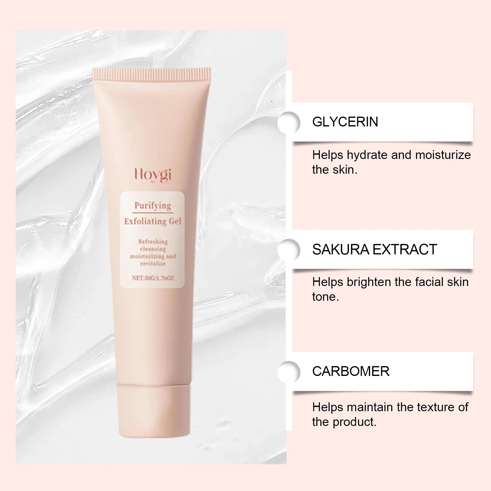 HOYGI Sakura Exfoliating Gel Facial Cleansing Pores Moisturizing Gentle Exfoliate Oil Control Reduce Blackheads Smooth Skin Care
