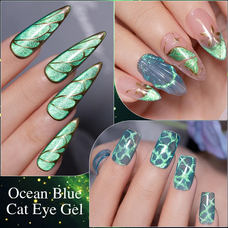 7.5ML Green Crystal Cat Magnetic Gel Nail Polish Shiny Green Glitter Cat Eye Gel For Manicure Soak Off UV Nail Art Varnish