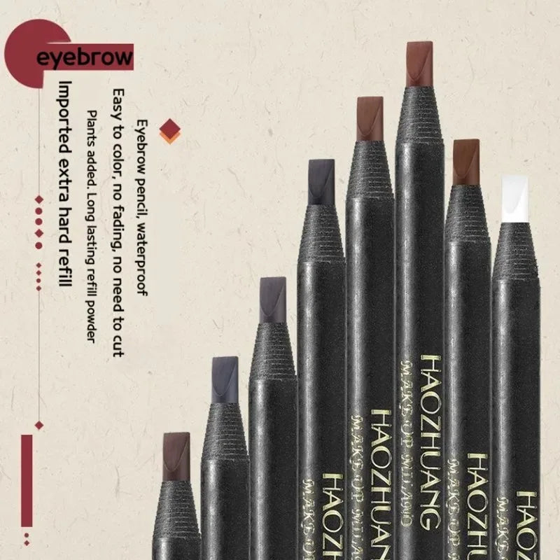 5PCS Haozhuang Eyebrow Pencil Brown Wholesale Cosmetic Pencil Product Natural Waterproof Long-Lasting Tattoo Brush Makeup Beauty