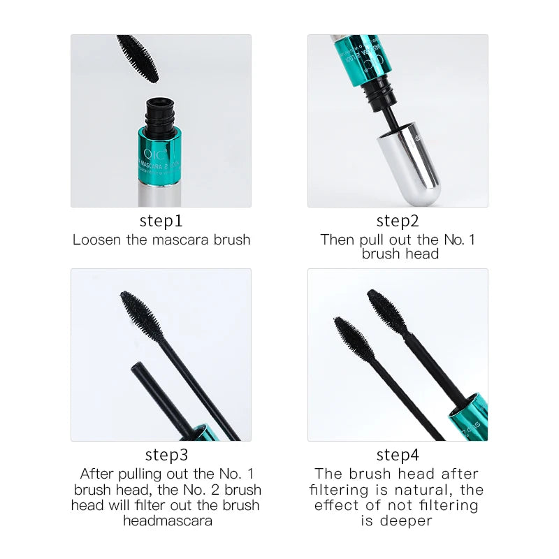 2 In 1 Dual Effect Black Waterproof Mascara 4D Lash Lengthening Thickening Curling Eye Makeup Cosmetics