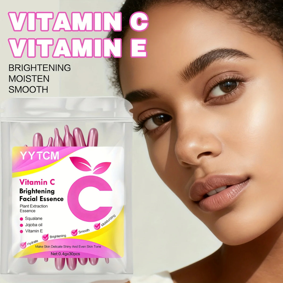 Vitamin C Moisturizing Capsule Serum – 30 Capsules with Squalane, Vitamin E, Magnolia & Jojoba Oils for Deep Hydration, Smooth & Radiant-Looking Skin