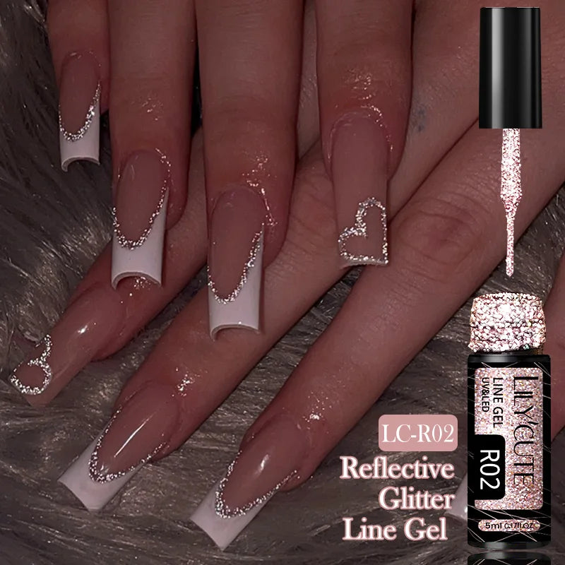 LILYCUTE 5ml Champagne Chrome Gold Metallic Liner Gel Polish Super-Bright Mirror Effect French Style Drawing Line Nail Art Gel