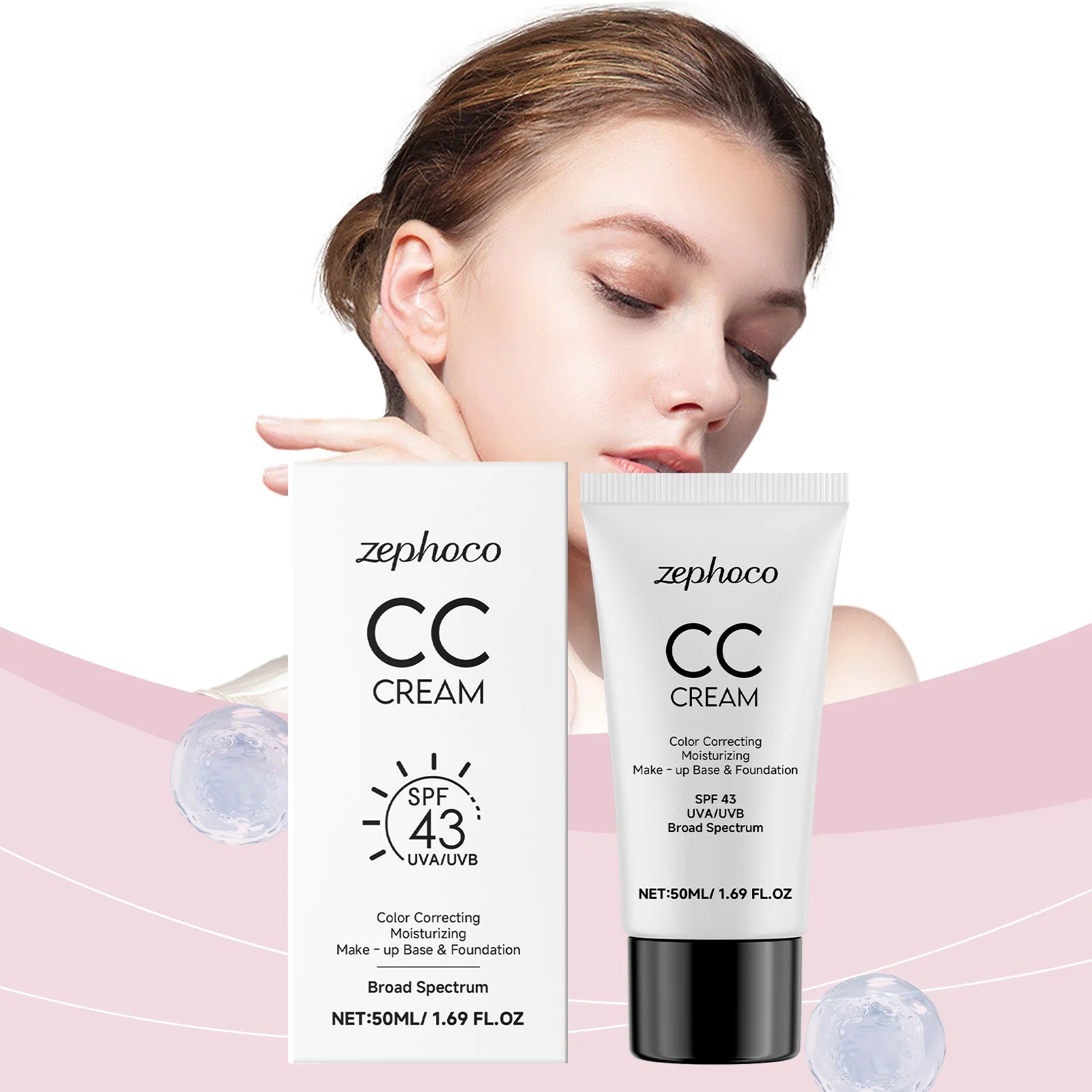Zephoco CC Cream Foundation Anti UV Protection Moisturizing Makeup Base Color Correction Cosmetics 43 Spf Face Cream Foundation