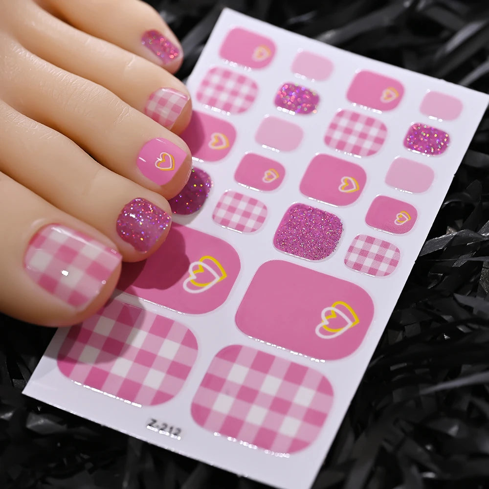 1pcs 22tips Gradient Glitter Full Toe Nail Wraps 3D Shiny Omber Pink/Purple/blue Toe Nail Polish Stickers Baking Free Toe Strips