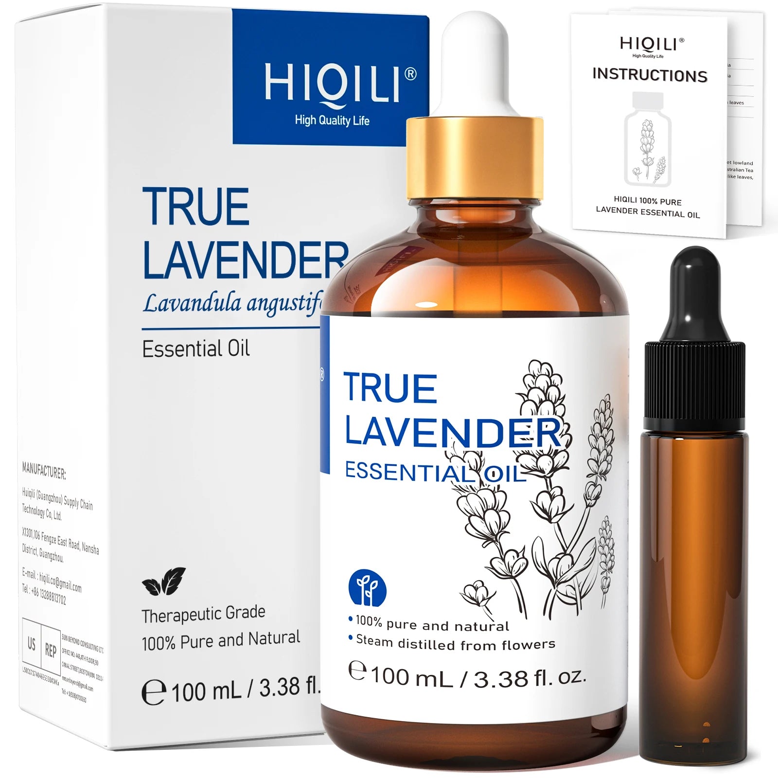 HIQILI 10/30/100ml Single Essential Oil, Lavender/Vanilla/Rose/Basil, Home Fragrance/Diffuser / Humidifier，100% Pure & Natural