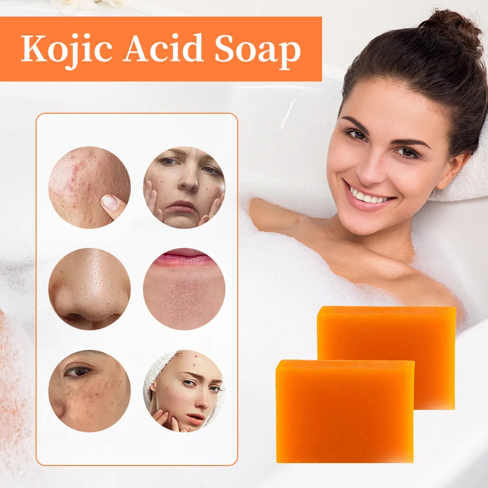 4/2Pcs Natural Soap Bar with Kojic Acid Handmade Brightening Soap for Fades Dark Spots Evens Skin Tone Gentle Cleansing Bath Bar