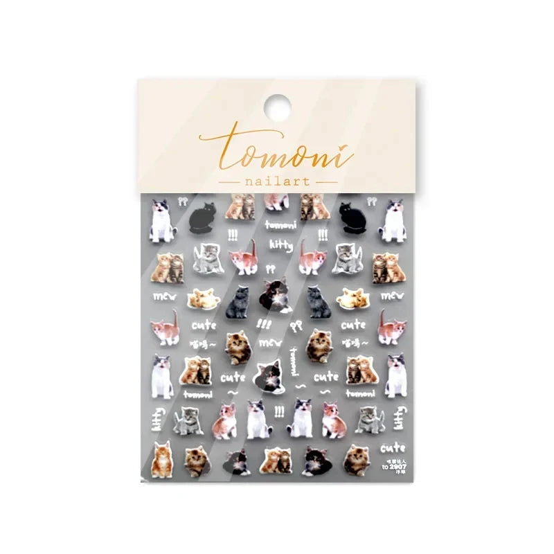 5D Relief Self Adhesive Nail Art Decoration Stickers 3D Colored Manicure Decal DIY Kitty Lovely Cat Bunny Animal Flower Bow Tie