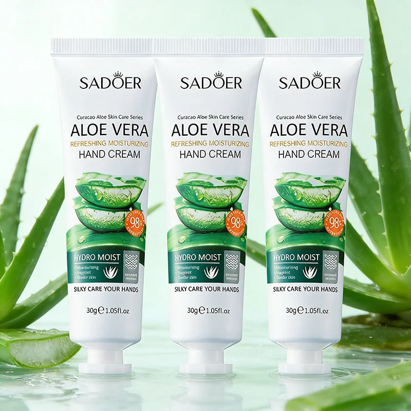 3/5pcs SADOER Refreshing Moisturizer Hand Cream Aloe Vera Tender Skin Hydrate Soothe Dryness Fast Absorbing Hands Skin Care