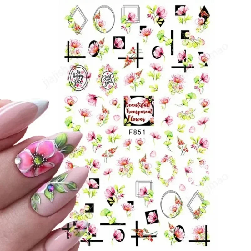 Cherry Blossom 3D Nail Stickers White Flower Petals Nail Art Decals Elegant Wedding Design Spring Sakura Manicure Slider Decor