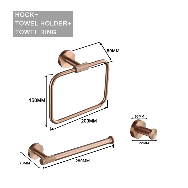Brushed Rose Gold Accessories Set Toilet Brush Holder Toilet Paper Holder Towel Bar Rail Rack Hanger Hook Soap Dish Hardware