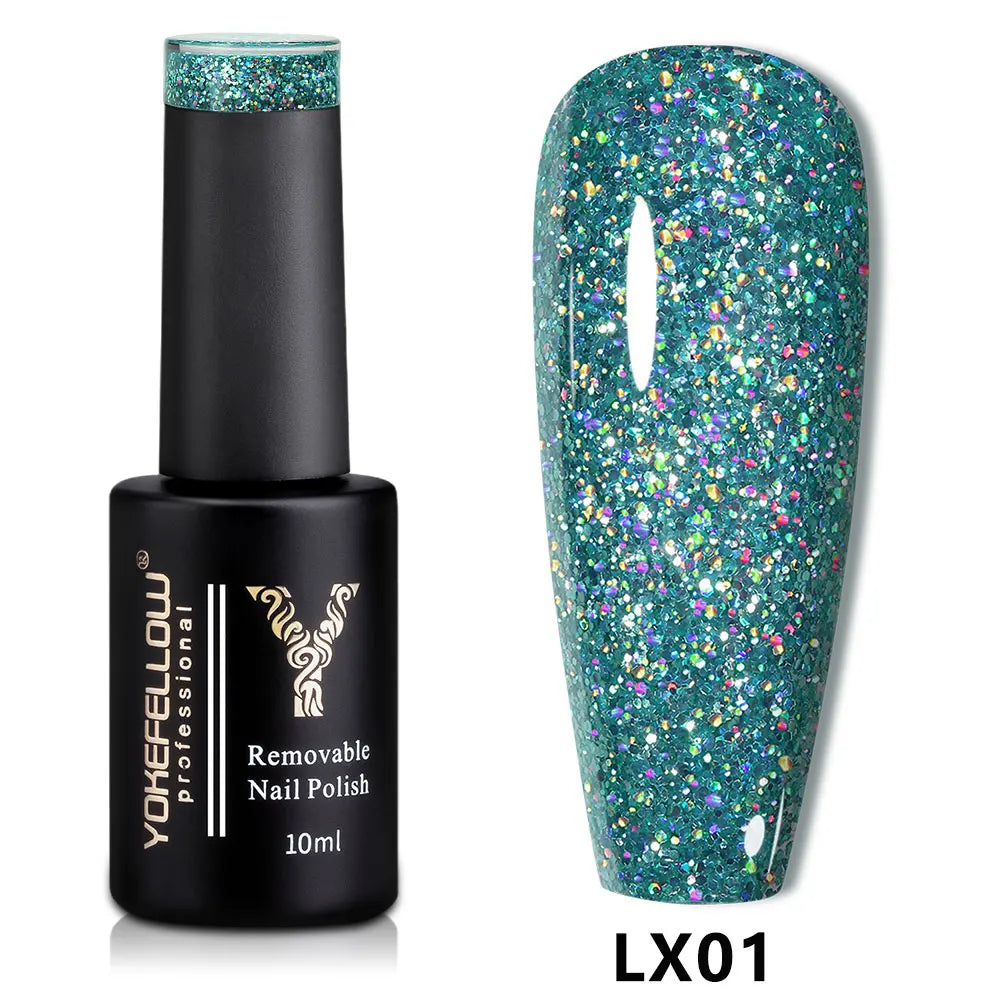 2024 New YOKEFELLOW 10ML Reflective Glitter Gel Nail Polish Soak Off UV Gel Varnish Colorful Nail Gel Polish For Manicure