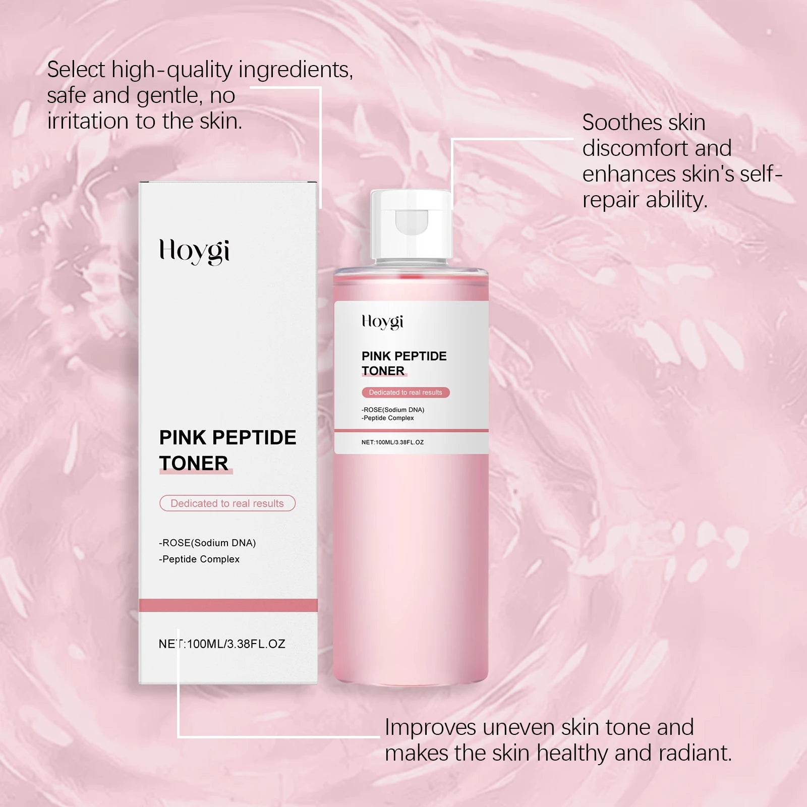 HOYGI Rose Moisturizing Toner Firming Hydrating Elasticity Fade Fine Lines Moisturize Skin Rejuvenating Lotion Brightening Skin