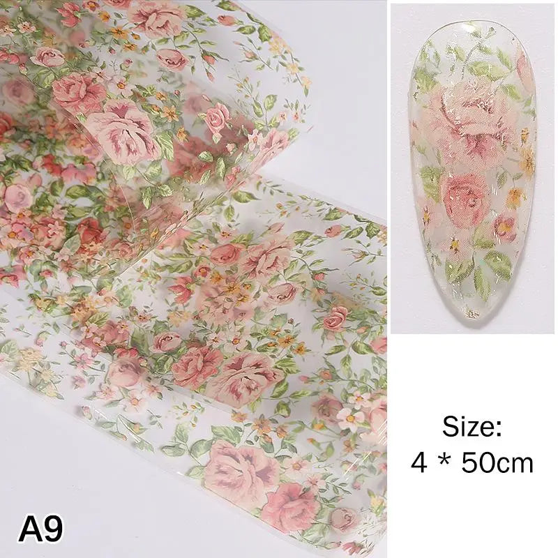 ✰✪Rose Flower Nail Art Transfer Foil Stickers 100cm Long Strip for Salon and Home Use Easy DIY Manicure Decoration