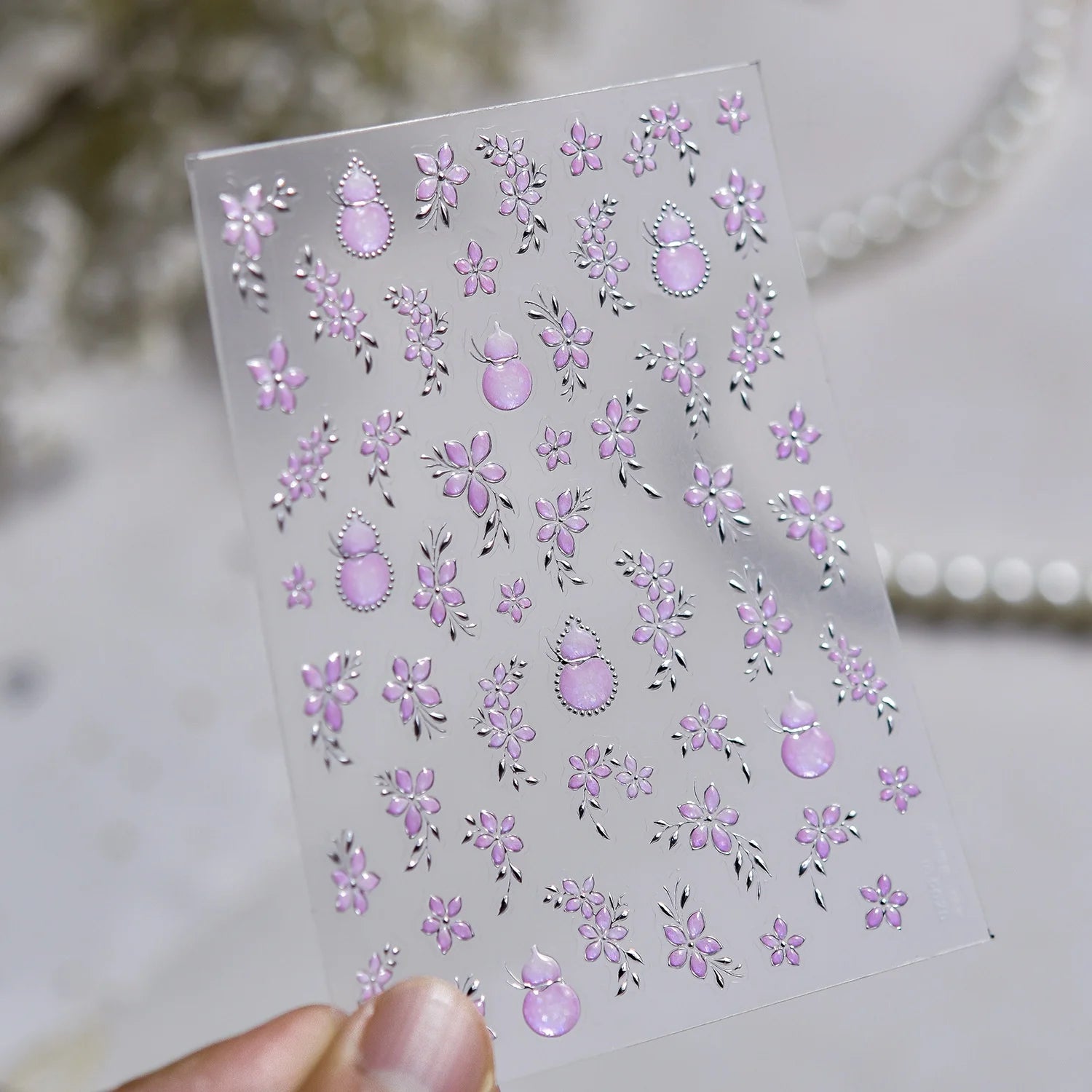 5D Black Silver Dream Thorn Clover Thorn Leaf Silver Spiral Pink Diamond Flower Silver Star Nail Art Stickers Embossed Decals