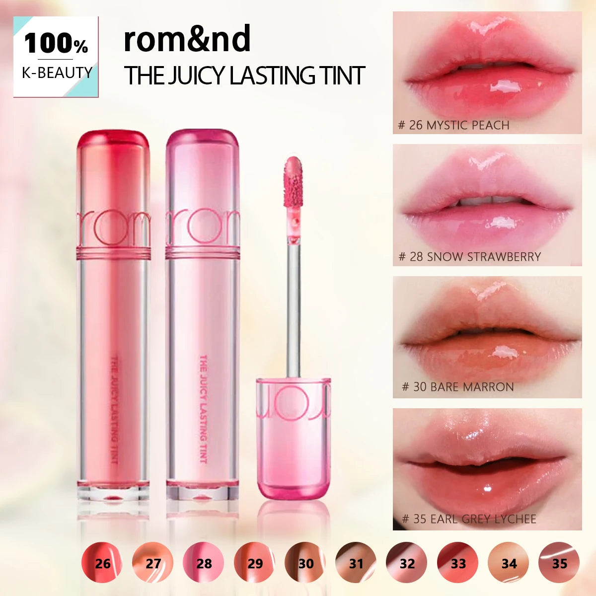 rom&nd THE JUICY LASTING TINT-10 Shades,Mirror Shine Finish,Lip Gloss,Luxury Makeup,Korean Cosmetic,K-Beauty,Korean Makeup