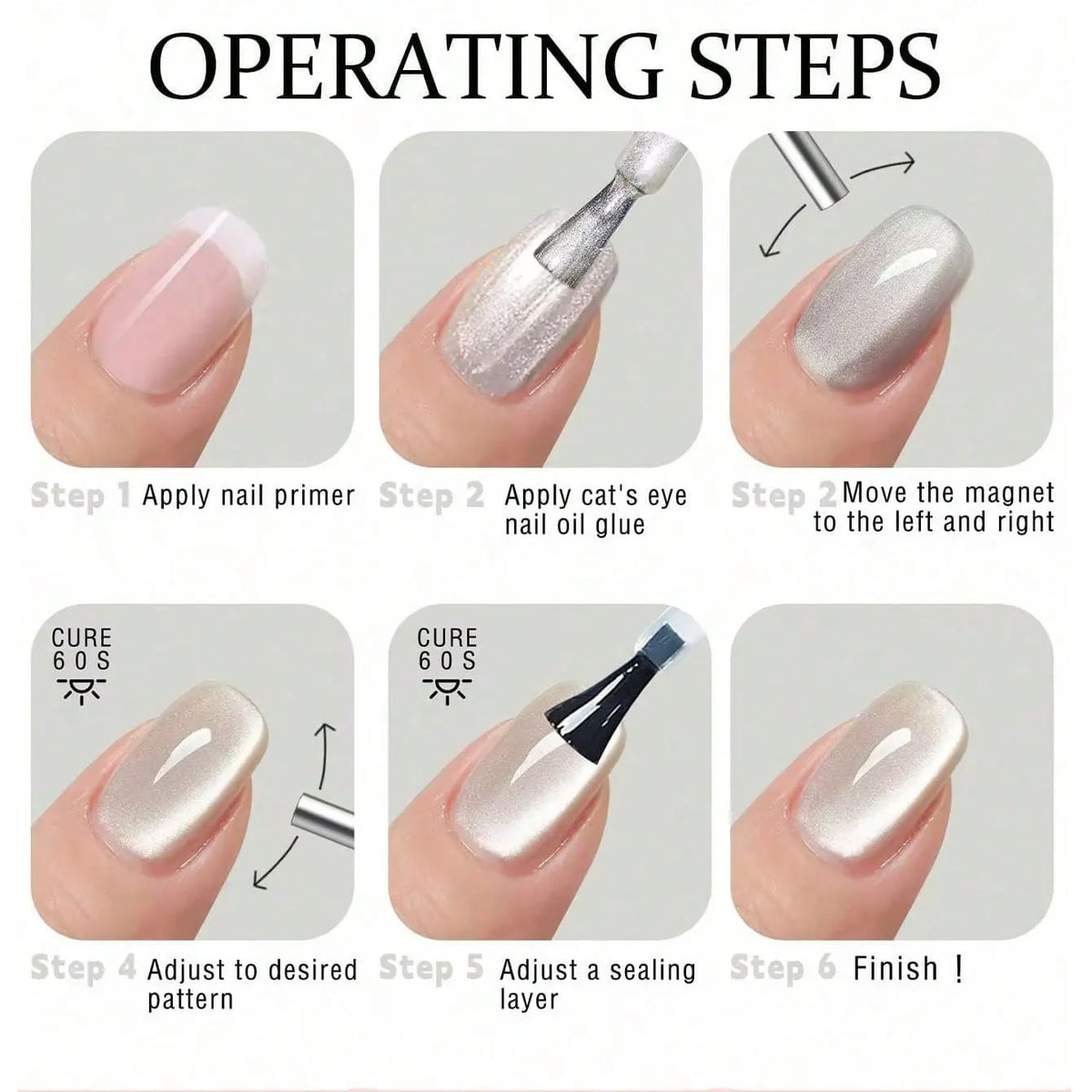 6pc 12 Colors Available Reflective Cat Eye Magnetic Soak-Off UV LED Gel Nail Polish, Fashion Holographic Nail Art Tools For Women