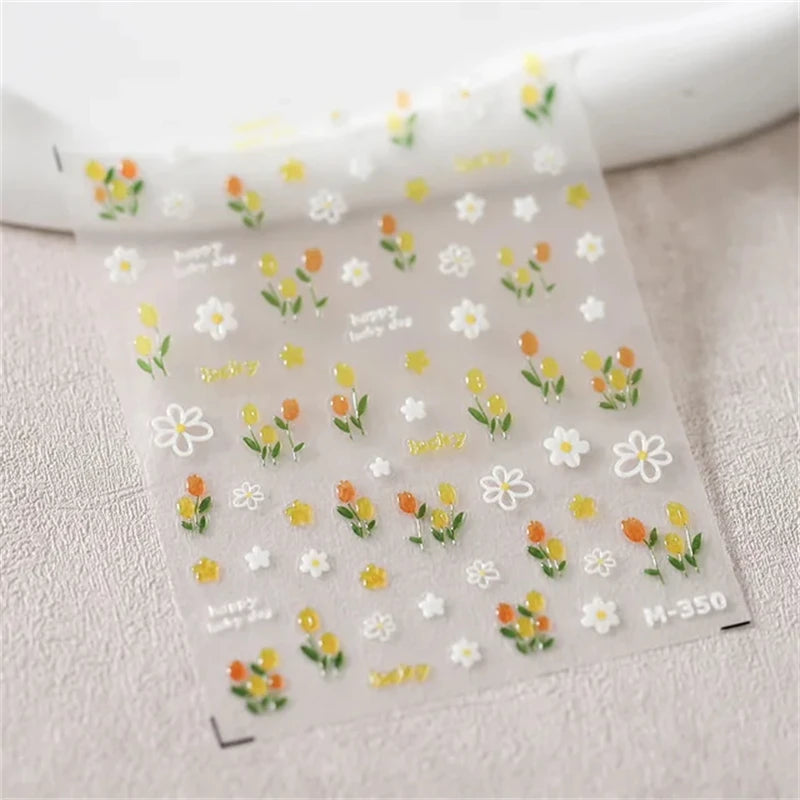 1Pcs Lovely Cat Green Potted Plant Flowers Nail Stickers 5D Reliefs Self Adhesive Nail Art Stickers Manicure Decorations Decals
