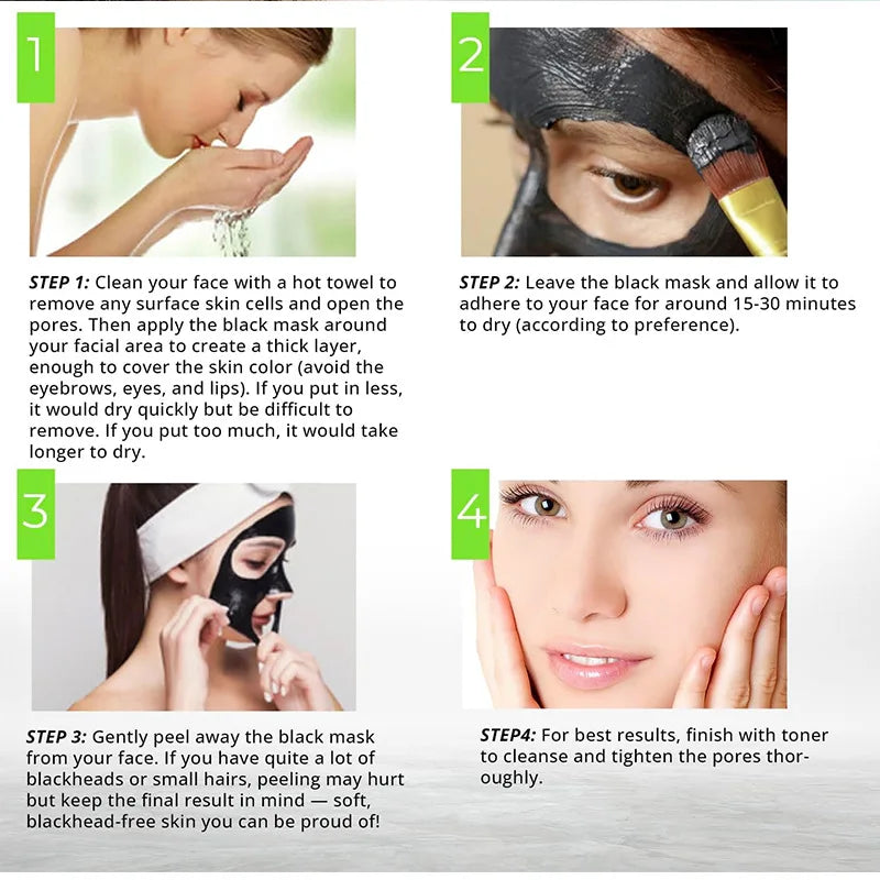 Bamboo Charcoal Blackhead Mask - Peel-Off Mask Containing Ascorbic Acid and Hyaluronic Acid, with Moisturizing and Oil-Controlling Properties, Can Cleanse the Skin.