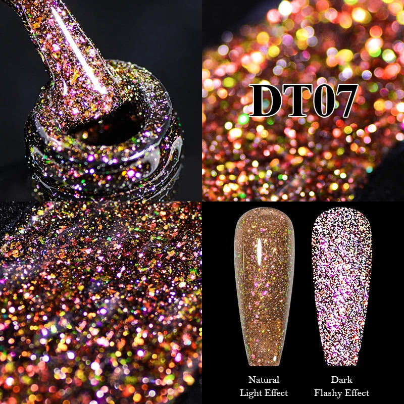 MEET ACROSS 7ml Reflective Glitter Gel Nail Polish Pink Green Purple Sparkling Soak Off UV Gel Polish for Manicure DIY Nail Art