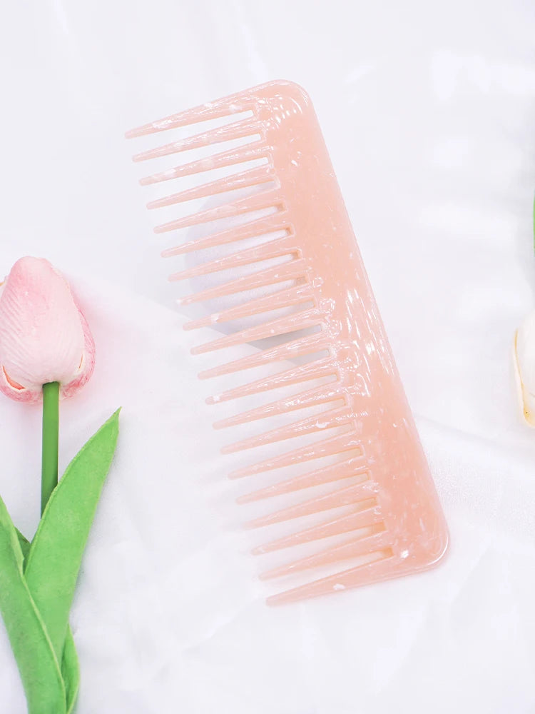 Cute Pink Hair Comb Marble Big Wide Tooth Comb Simple Texture Hairdressing Hairbrush Female Anti-static Detangler Brush Set