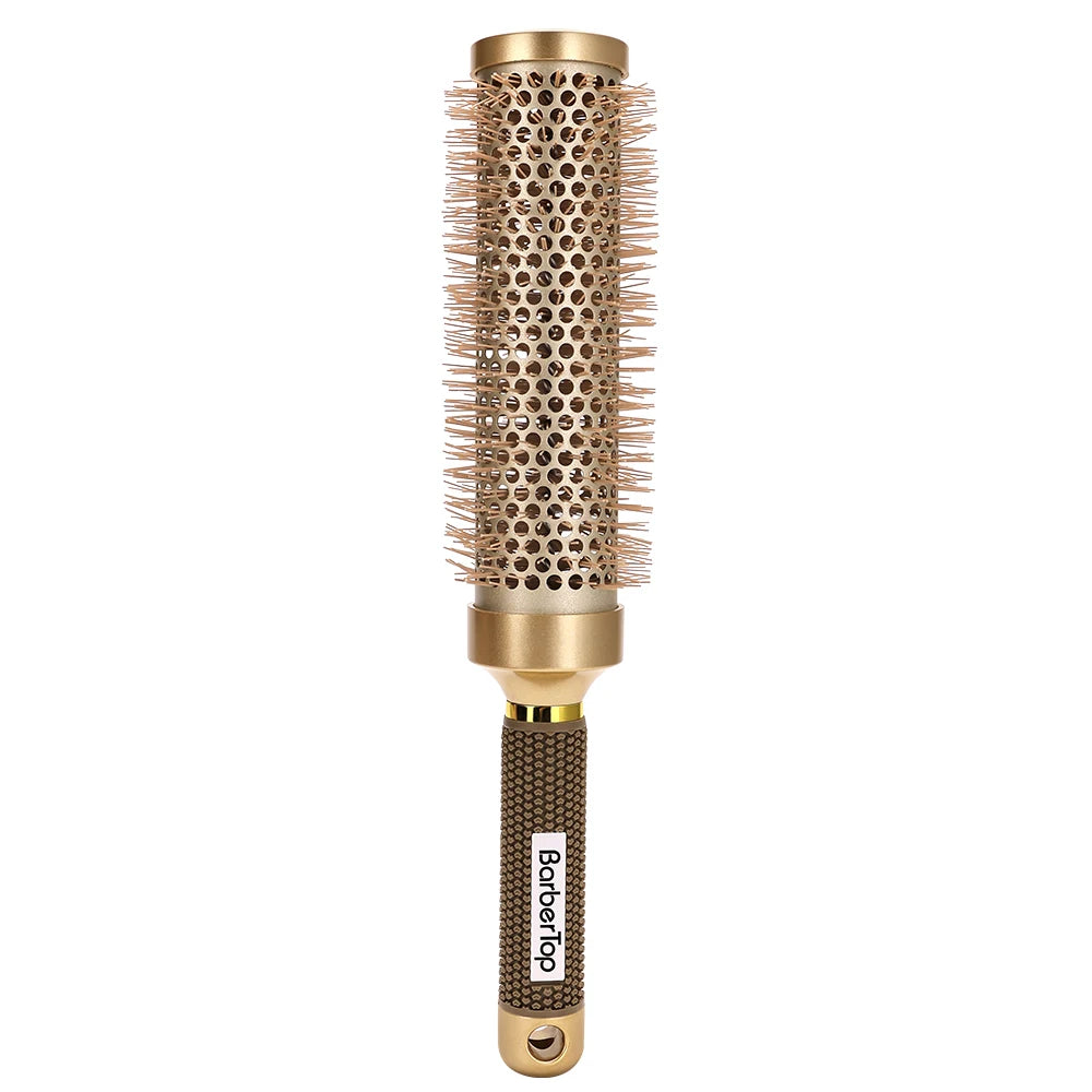 4 Sizes Of Curly Hair Comb Round Hair Comb Wild Boar Mane Hot Air Curly Hair Comb Gold Aluminum Tube Hairdressing Styling Comb