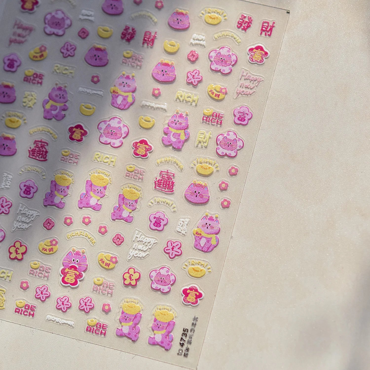 Golden Lucky Cat Nail Art Decorations Stickers Good Luck Gong Xi Fa Cai 5D Self Adhesive Nail Decals Wholesale Dropshipping
