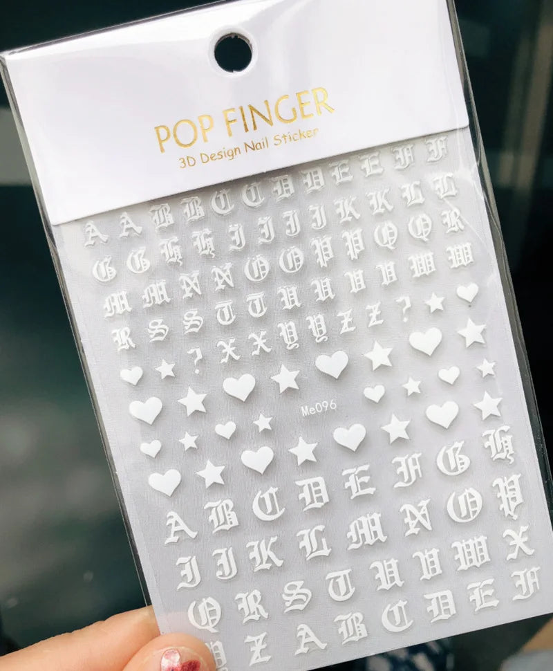 New Roman 26 English Alphabet Number 3D Self-adhesive Nail Art Decal Sticker Word Small Letter Nail Tattoos Decal Stickers