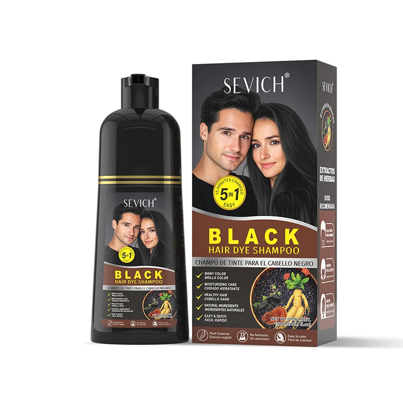 500ml Black Dyed Shampoo Instant Dye Covers Natural Gray Hair Shampoo Black Hair Dye Herbal Ginseng Ginger White Hair Dyed Black