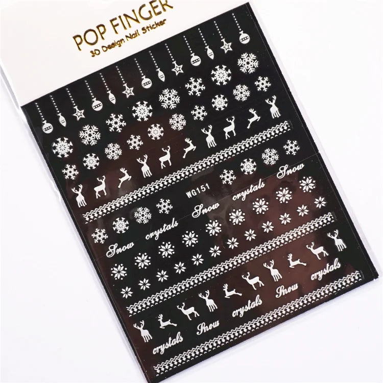 Sliver Bronzing 3D Christmas Nail Art Decoration Sticker Sparkly White Colorful Glitter Geometry Snowflake Winter Slider Foil